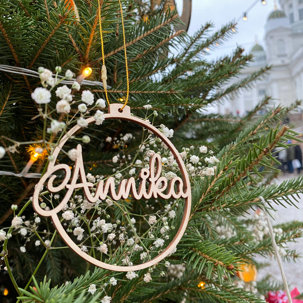 Puinen joulukoriste wooden christmas ornament Your Name