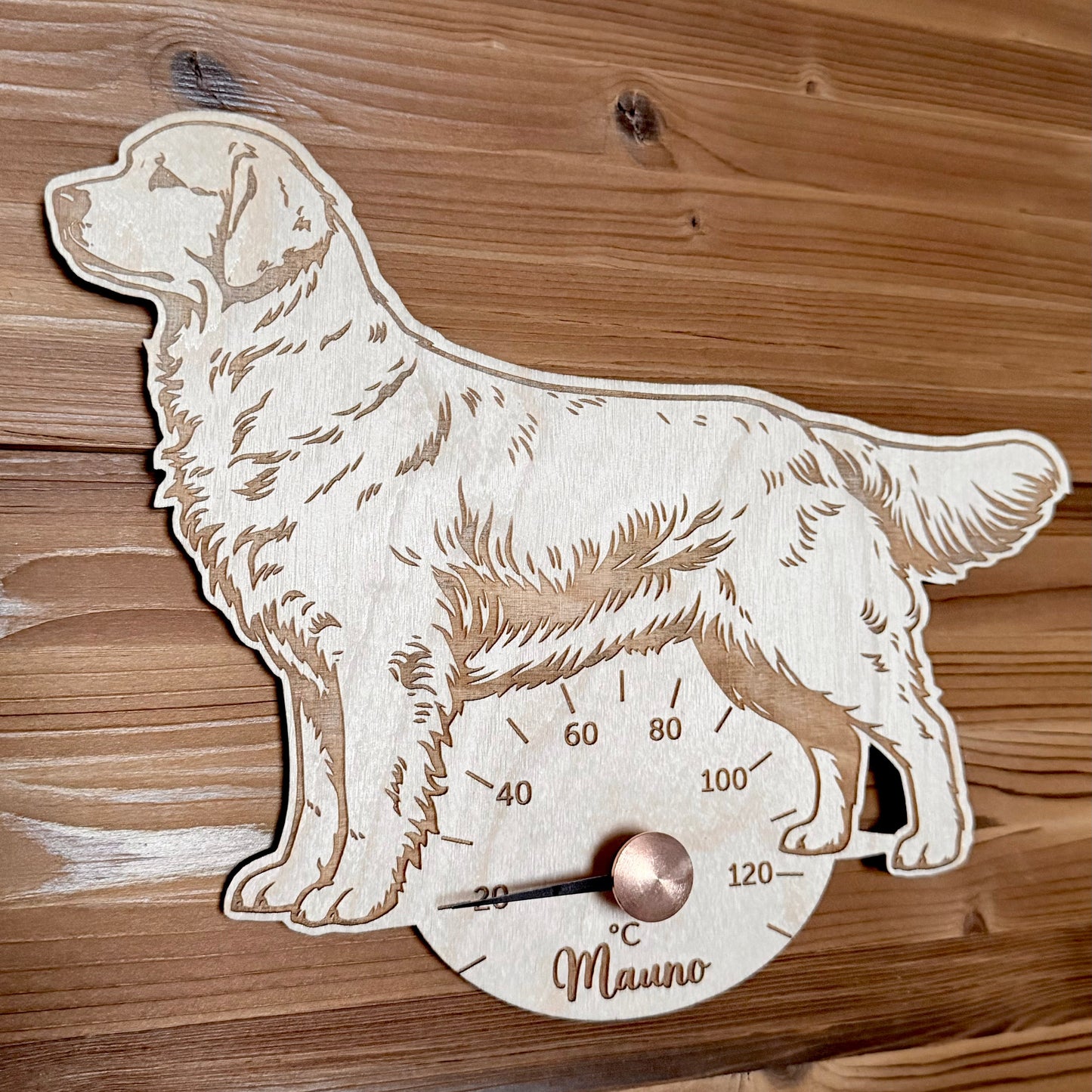 Personoitu saunamittari koirarodulla ja lemmikin nimellä