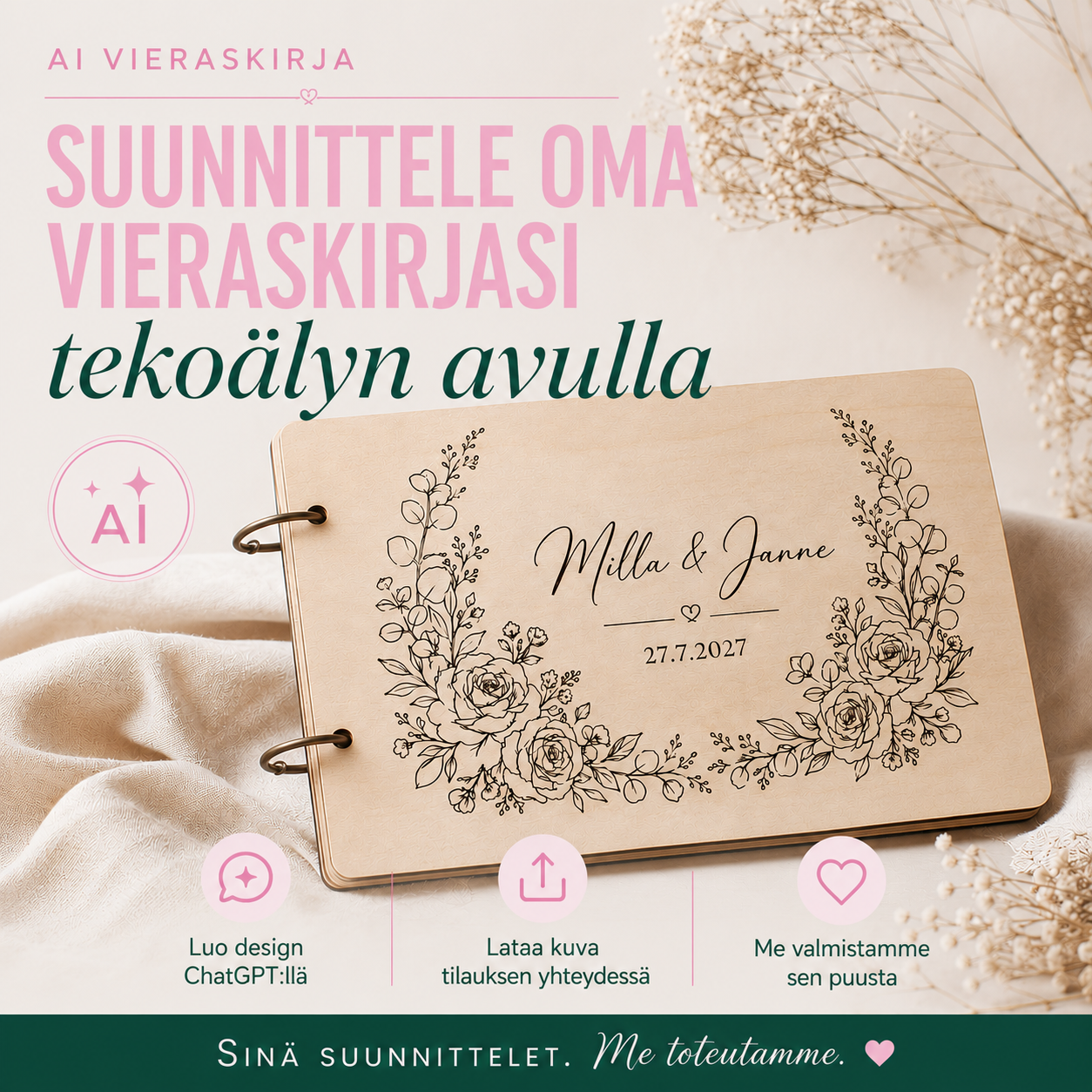 Täysin personoitu häävieraskirja omalla designilla