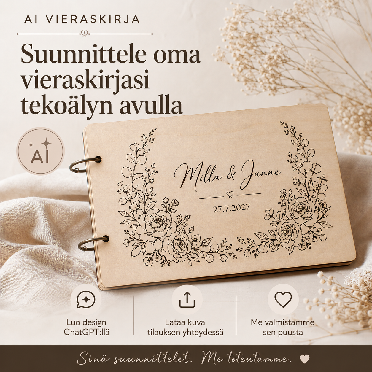 AI Vieraskirja - Suunnittele täysin uniikki häävieraskirja tekoälyn avulla