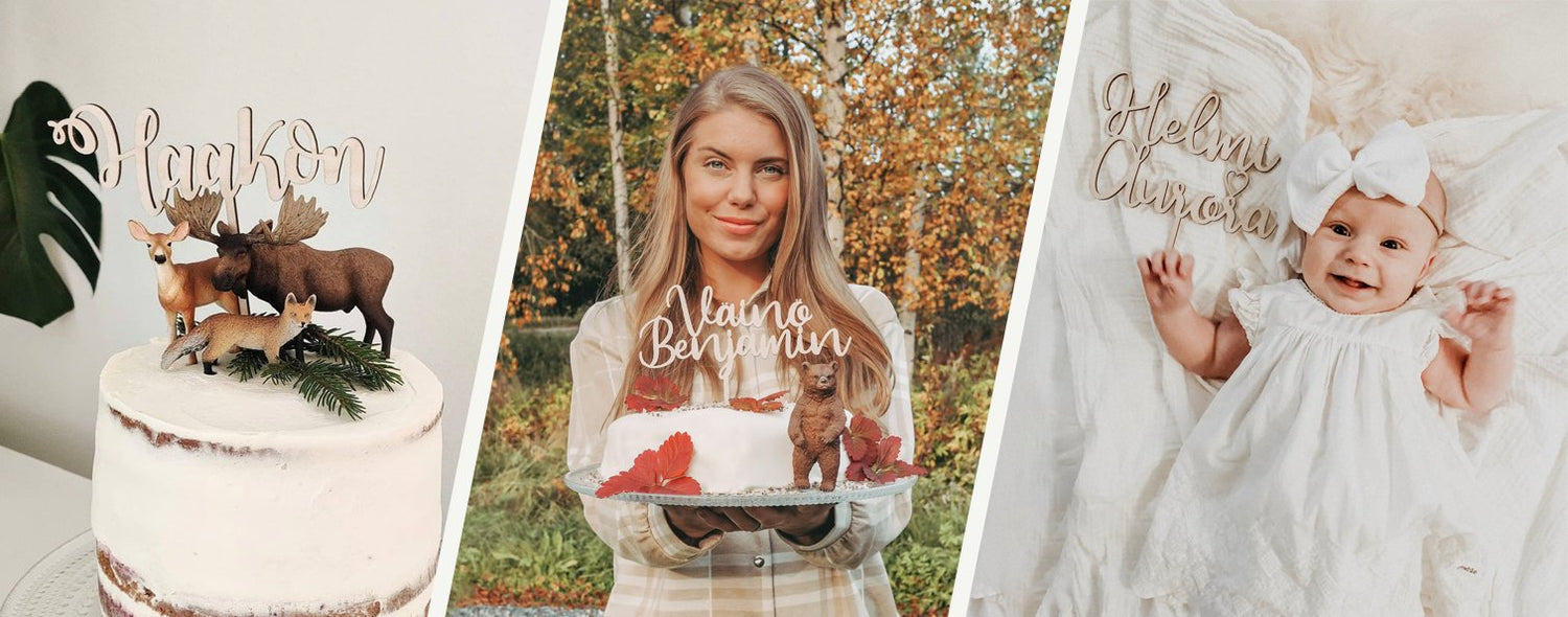 Eco Decor: Vaneri kakkuoriste nimi oma teksti oma nimi : tilaa Helsingistä | Hääkakkun kakkukoristeet