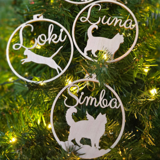 Katzen-Weihnachtskugel | Eigener Name und Silhouette