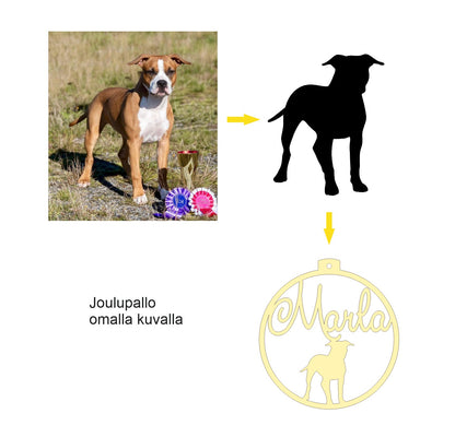 Koirajoulupallo joulupallo oma nimi ja kuva