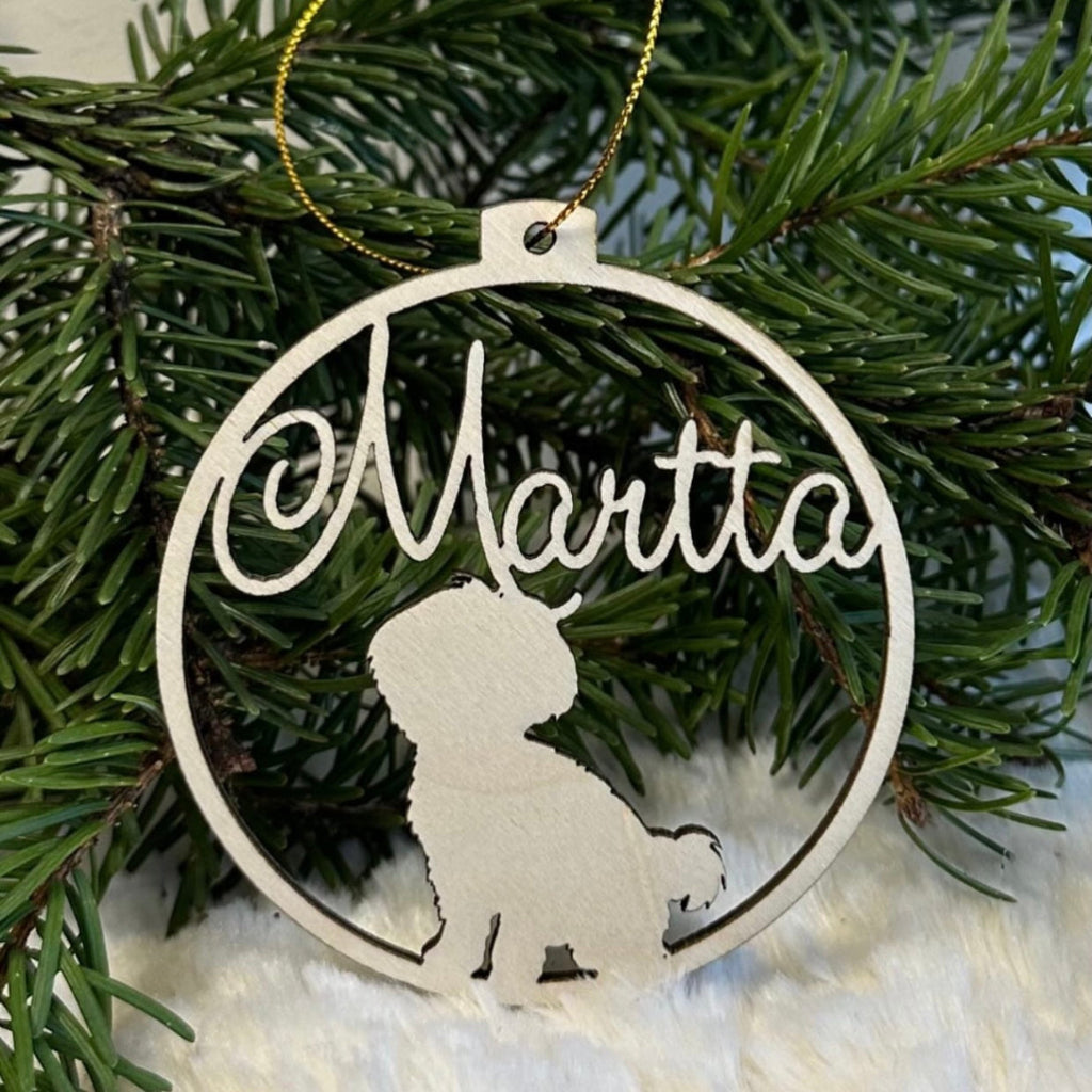 Puinen joulupallo koiralle