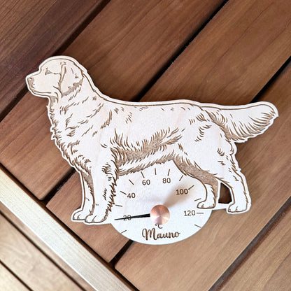 Personoitu saunamittari koirarodulla ja lemmikin nimellä Kultainennoutaja