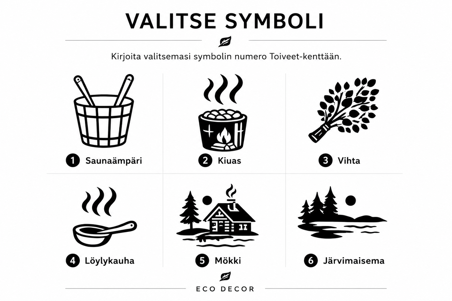 Personoitu koivunlehti-saunakyltti omalla tekstillä