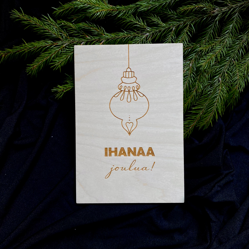 Joulukortti christmas wooden cart Käsityö verkkokauppa lahja 