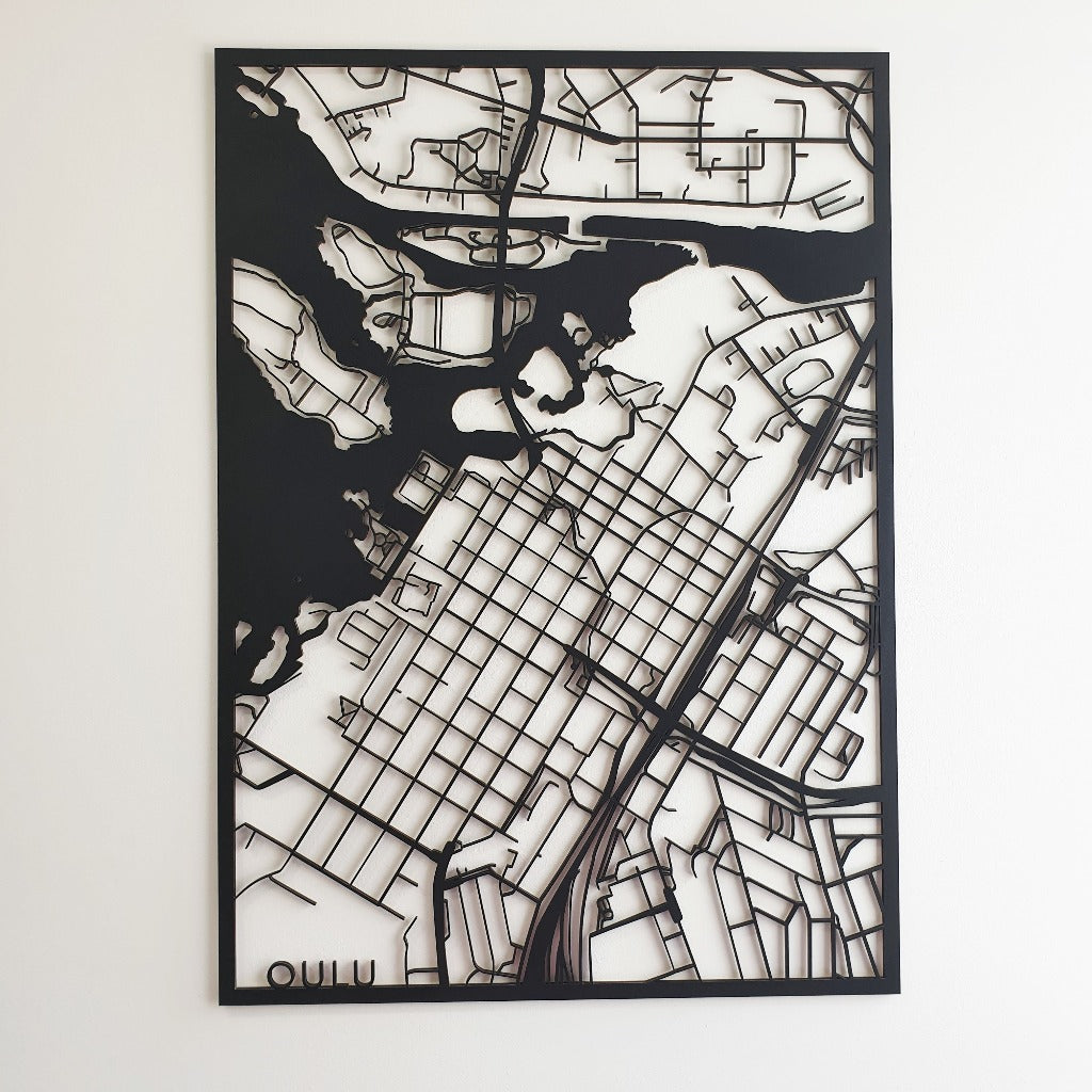 Kaupunkikartta oulu Sisustustaulu Sisustus Puinen Vaneri Wood Map - ecodecor.di