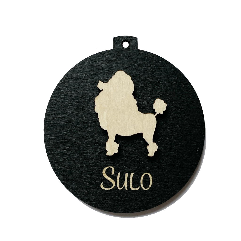 Puinen Joulupallo koira puudeli villakoira nimi christmas ornament dog poodle name