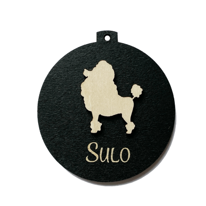 Puinen Joulupallo koira puudeli villakoira nimi christmas ornament dog poodle name