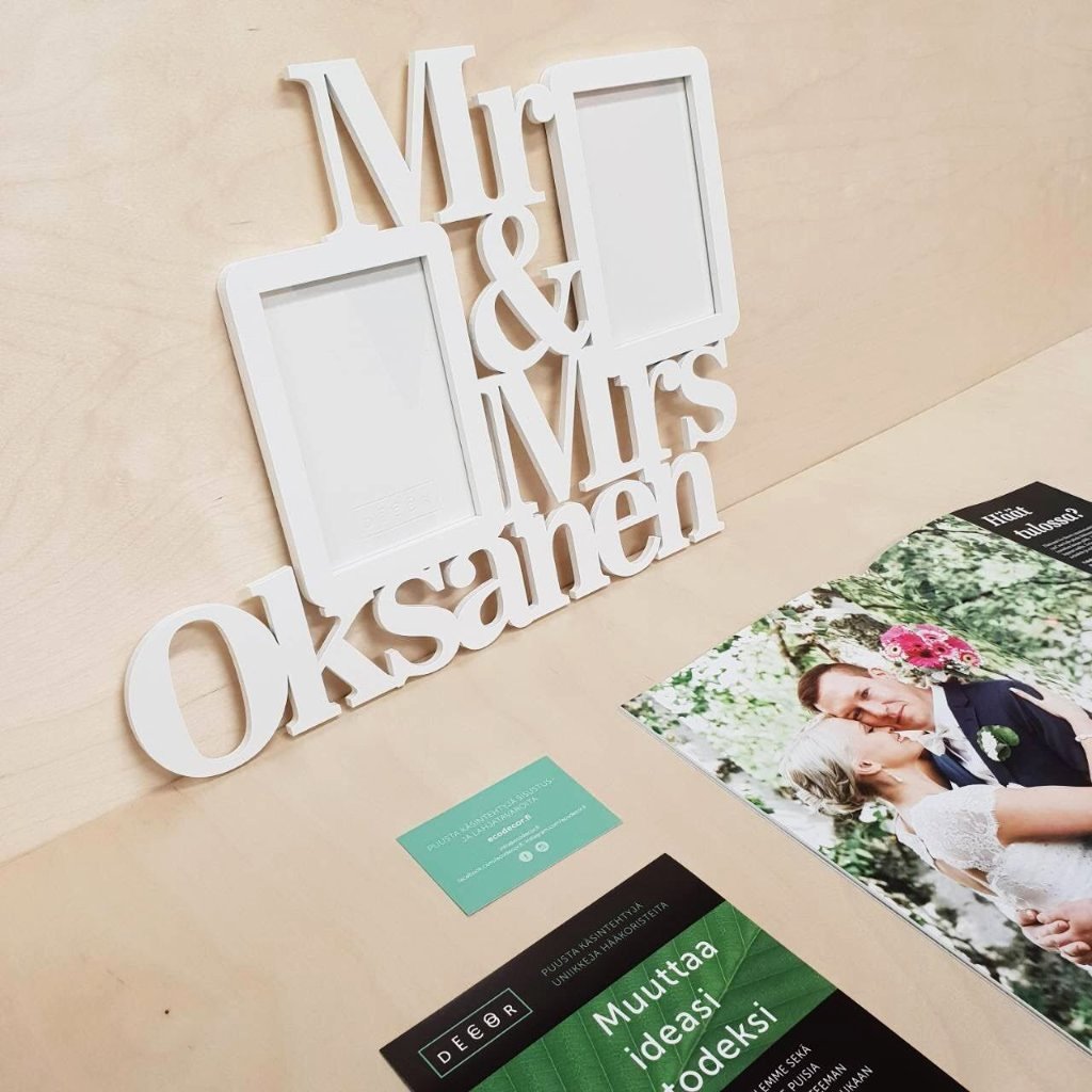 Valokuvakehys oma nimi lahjaidea häät hääparille - EcoDecor.fi
